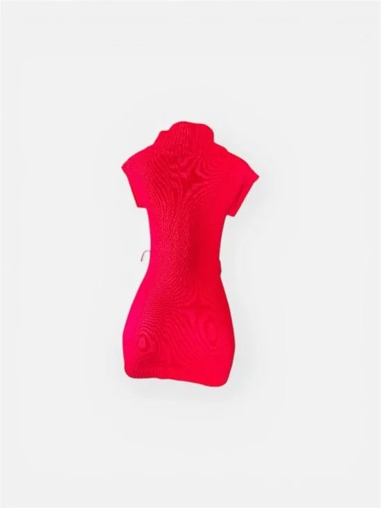 Vintage Chillipop Fitted Red Turtleneck Cable-Knit Mini Dress - Picture 8 of 13